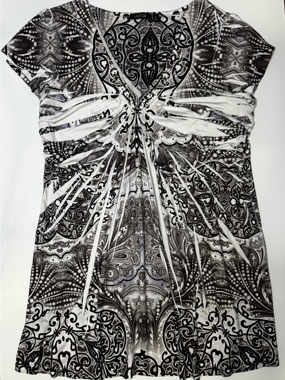 Apt. 9 Black & White Twist-Front Printed Short Sleeve Top